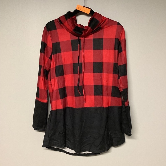 Yoins Women’s Cowl Neck Knit Sweater BuffaloPlaid Light Crewneck  XL Red & Black - Picture 1 of 8